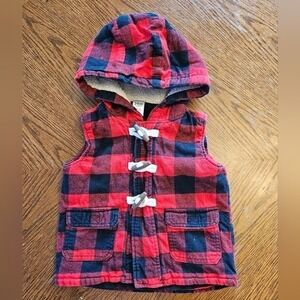 24M Kids Buffalo Plaid Lined Hooded Vest Red Black Pockets Lumberjack Spring‎